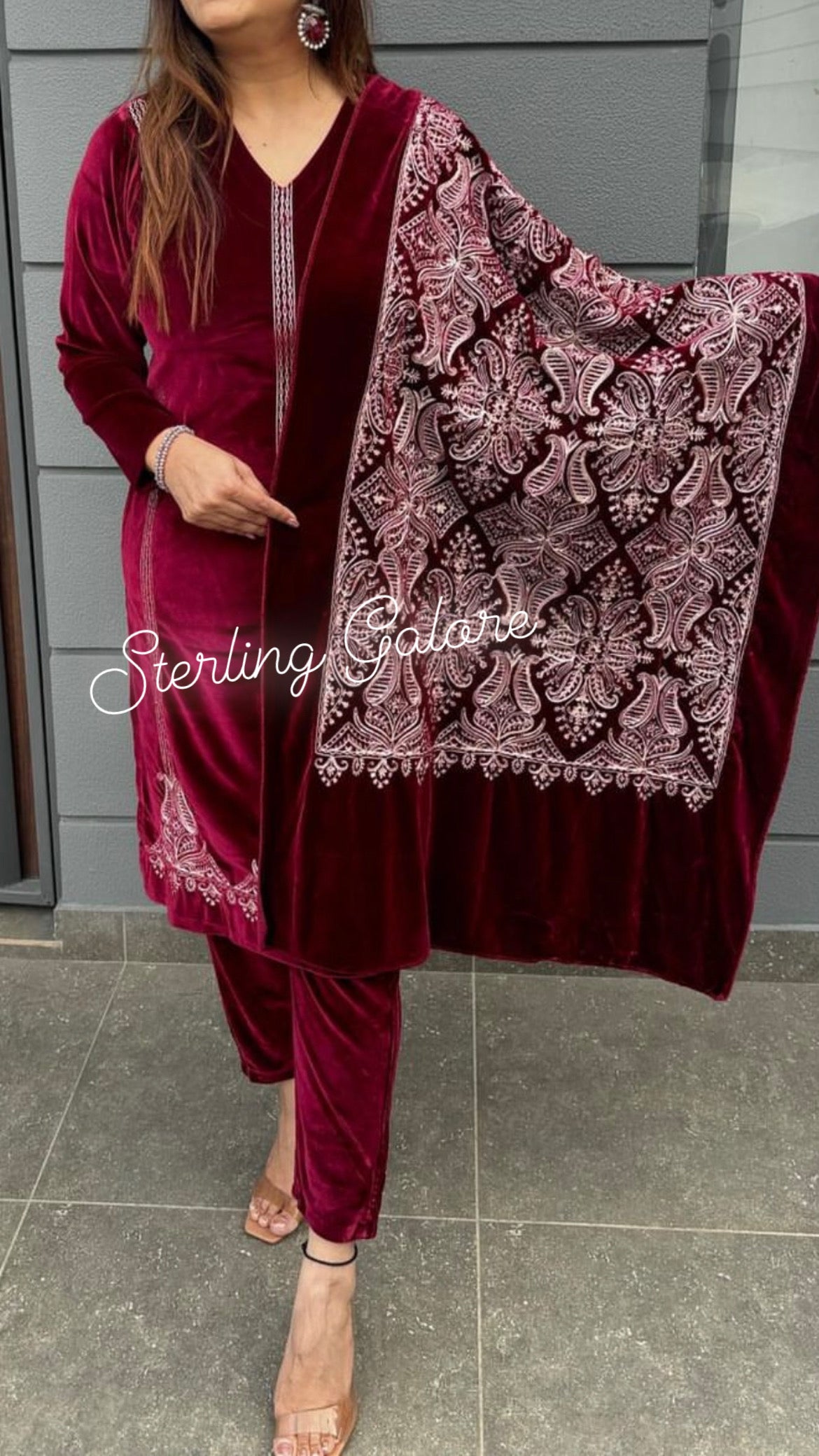 Velvet 3 piece shawl suit