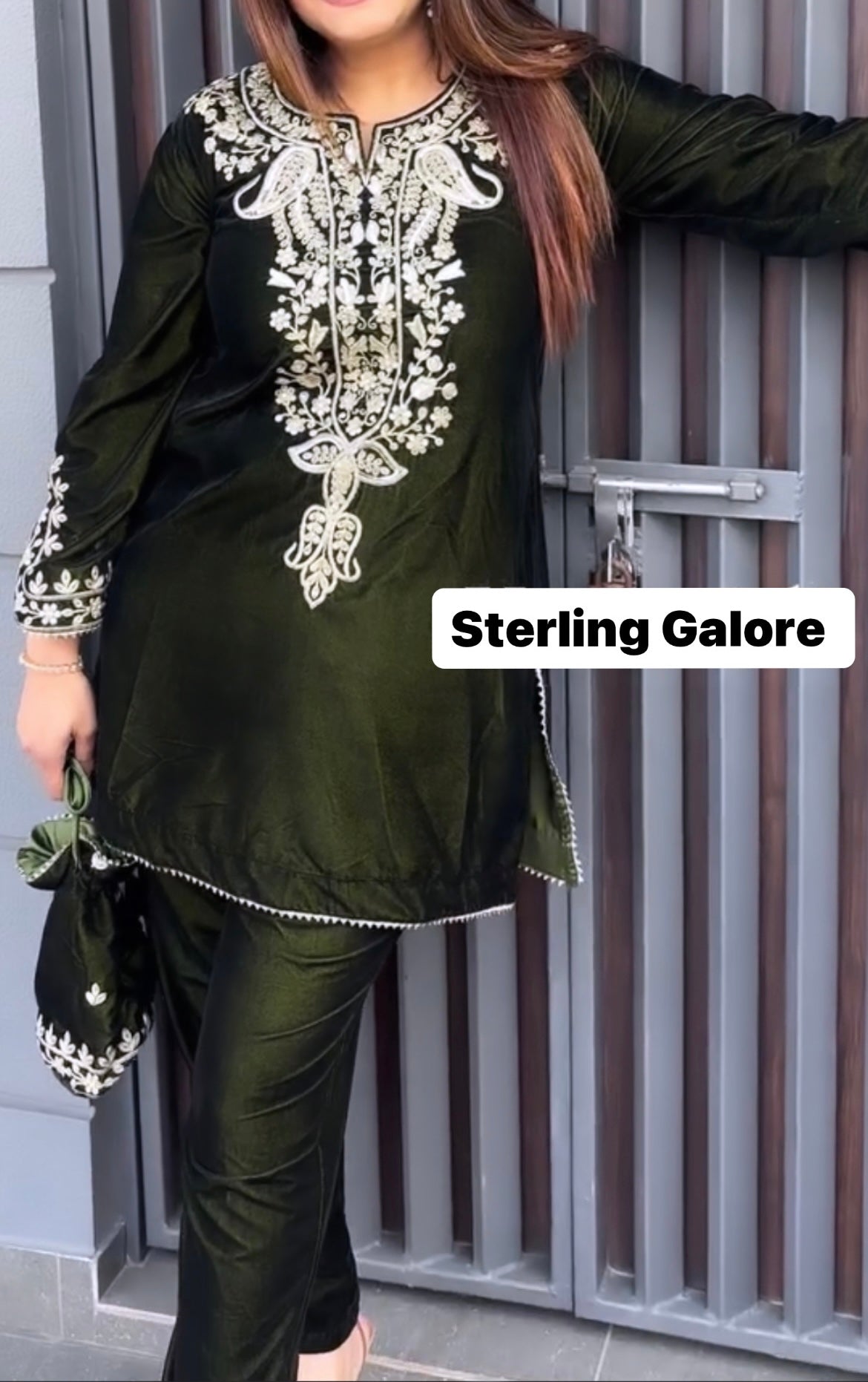Velvet co ord set with potli bag