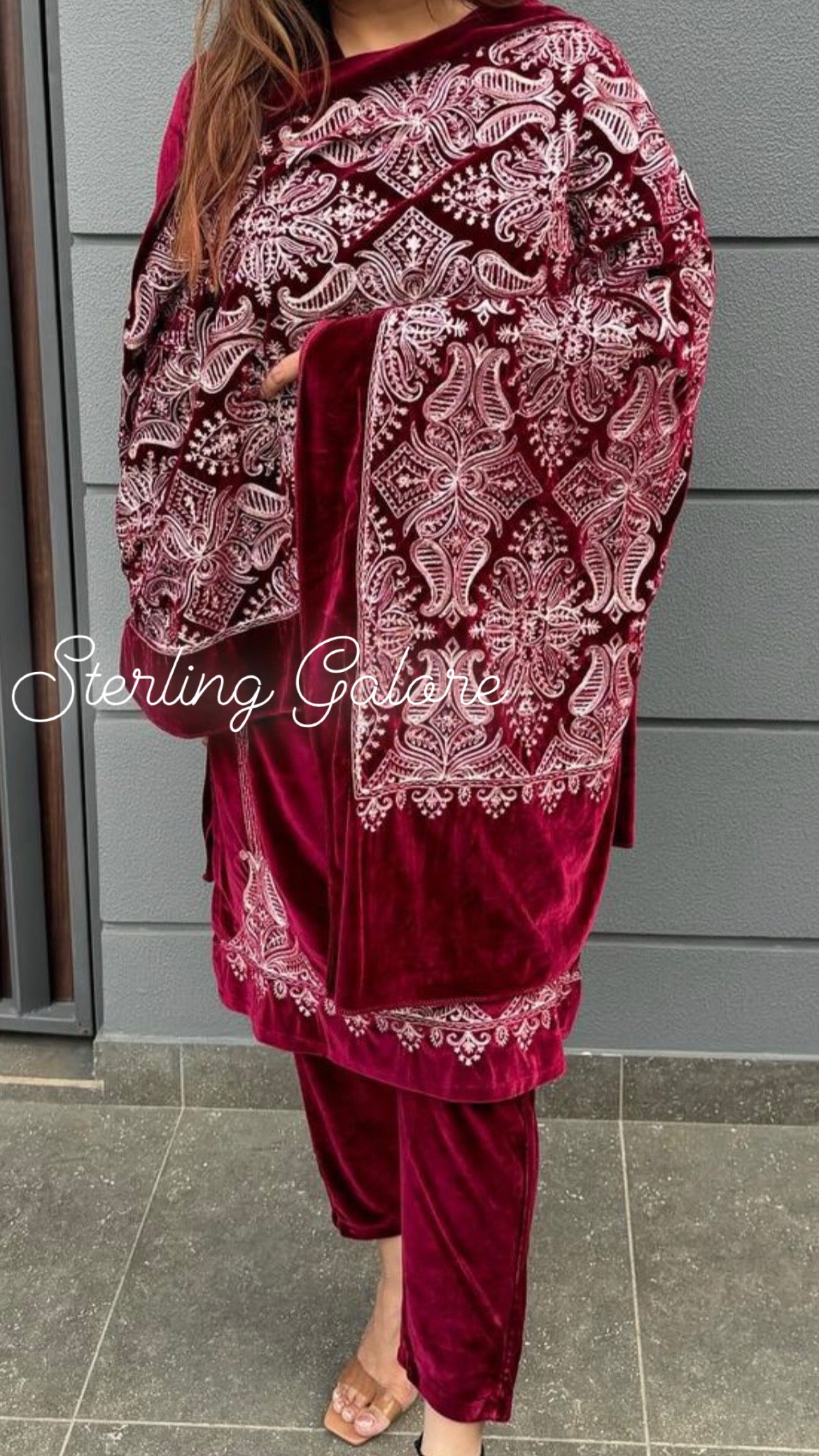 Velvet 3 piece shawl suit