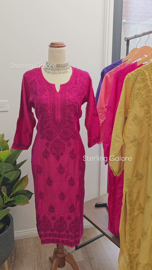 Chanderi Chikankari Kurtis (Colours available)